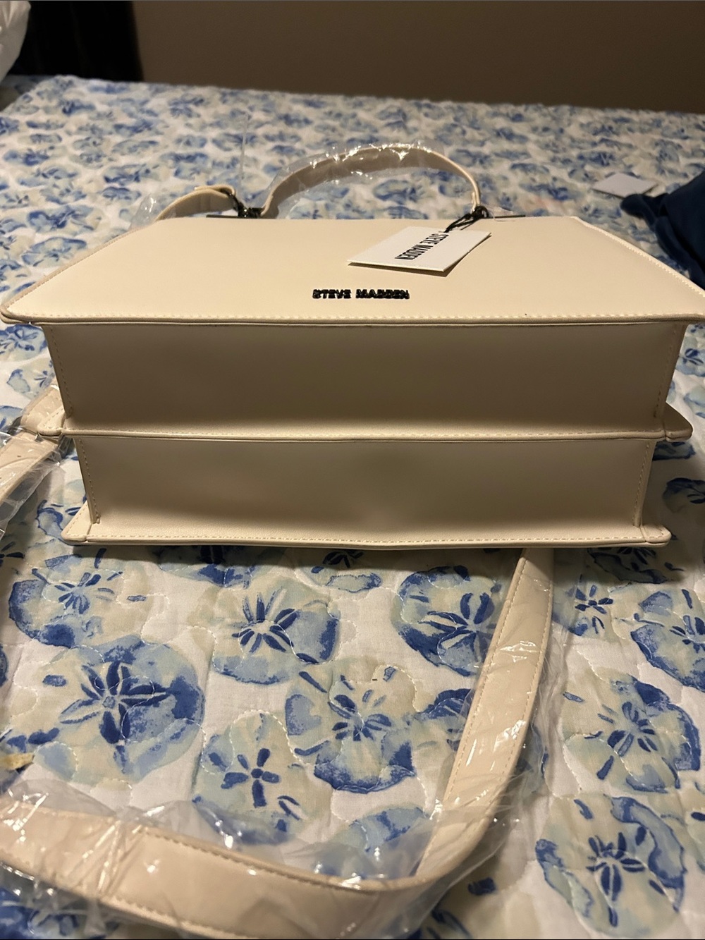 Steve Madden Cream Satchel with Top Handle and Strap - Picture 4 of 5